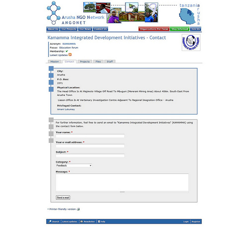 Organization contact page of Kamamma Integrated Development Initiatives